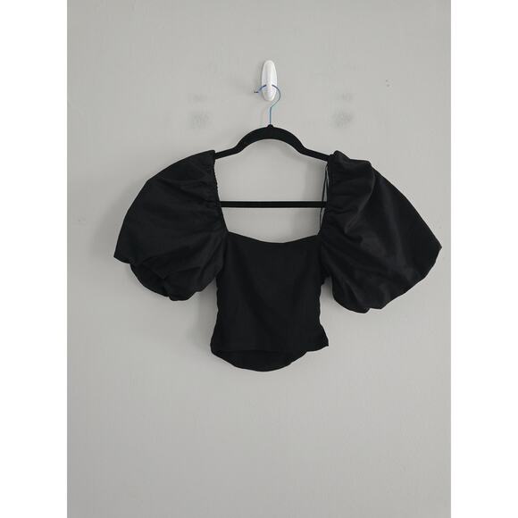 Zara Black Puffy Sleeve Top S NWT - Picture 4 of 4